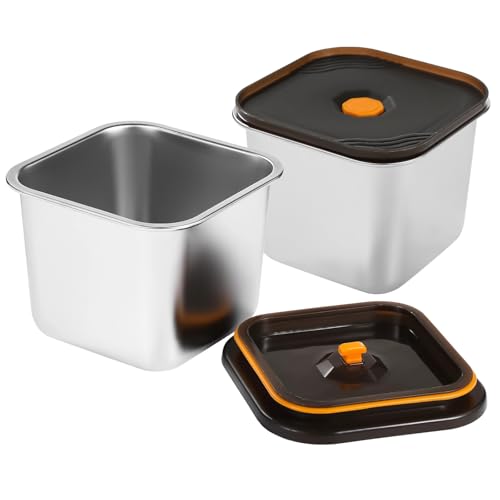 OMISTAR 2 PCS Stainless Steel Food Storage Containers with Lids, Leak-Proof Square Meal Prep Containers with Airtight Silicone Seal, Freezer and Oven Safe Lunch Boxes for Fruit, Snack, Leftover