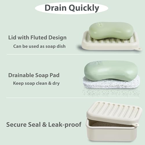 Portable Leakproof Travel Soap Case, Silicone Travel Soap Case, Compact Soap Holder with Drainage Layer, Travel Soap Holder for Camping, Gym, Outdoor (Rice-White) - color: Rice-white