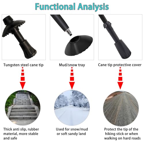 6Pcs Trekking Pole Tips Replacement Protectors, Rubber Feet for Hiking Pole Tips Rubber Tips Accessories, Fits Most Standard Walking Sticks Shock Absorbing(11mm/0.43" Hole Diameter) - size: 137