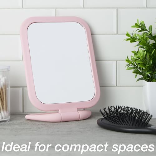 Premium Soft Touch Pink Rectangle Makeup Mirror - 1x/2x Magnification - color: Pink, size: 10"L x 5.8"W