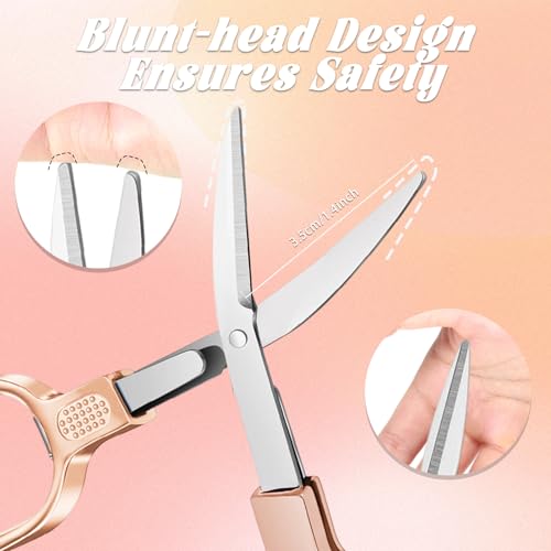 2 PCS Stainless Steel Mini Folding Scissors, Safety Pocket-Sized Multipurpose Scissors with Keychains for Travel, Home, Office, Crafts, Sewing & Nurse Accessories (Rose Gold) - color: Rose Gold
