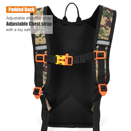 Kids Hydration Backpack, Water Hiking Backpack for Boys or Girls with 1.5L Reservoir Bladder - color: Armygreen Print