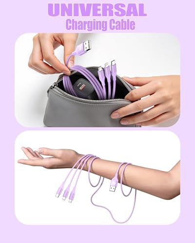 3 in 1 Multi Charging Cable for Multiple Devices Fast Charge cord 2Pack 4FT | Car Travel Essentials,MFI Certified Universal Phone Charger with Type C/Micro USB/IP for iPhone17-5 iPad Android Purple - color: Purple-4ft