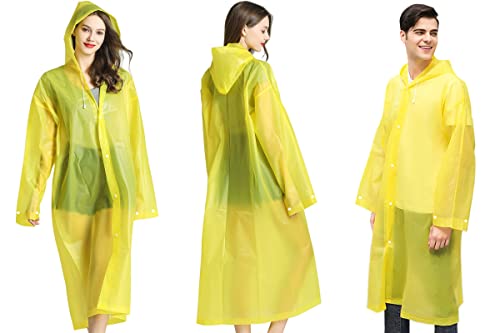 Rain Ponchos Raincoats for Adults Women Men, Reusable 2 Pack Rain Jacket Coats with Hood for Family Disney Camping Hiking - color: 1 White+1 Yellow