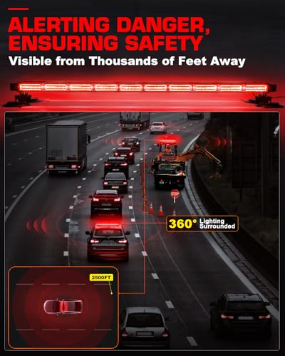 42" 206 LED Rooftop Strobe Flashing Light Bar Double Side Emergency Hazard Warning Beacon Lights w/Magnetic Base for Safety Construction Vehicles Trucks Pickup Snowplow - color: #03 Red