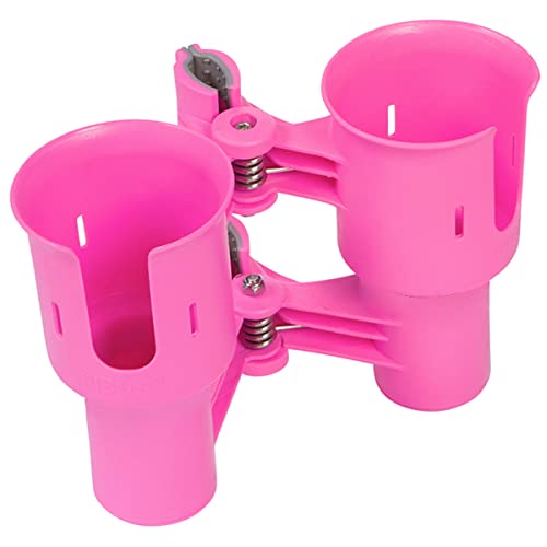 ROBOCUP, (Hot Pink EZ-Spring), Patented Clamp On Boat Cup Holder |Multifunction Dual Drink Caddy for Fishing Poles, Tools, Net |Portable Storage for Boating, Beach, Umbrellas, Golf Carts, Strollers - color: Hot Pink, size: EZ-Spring