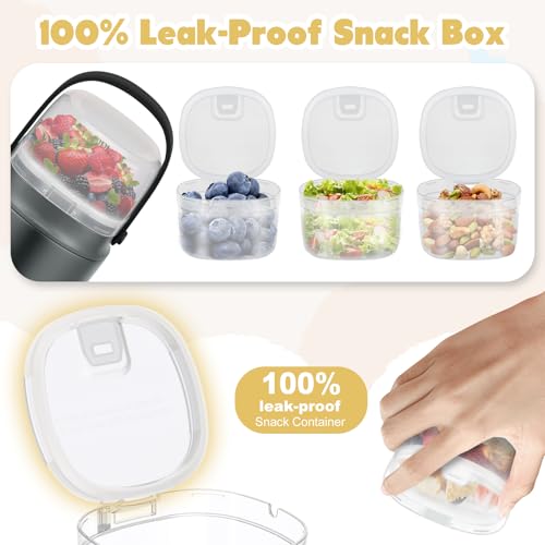 2 - in - 1 Soup Thermo for Hot Food 14oz with Snack Box Container Leak Proof Insulated Lunch Container Kids and Adults Stainless Steel Double Wall Vacuum Wide-mouth Thermal with Spoon and Handle - color: Gray, size: 14oz