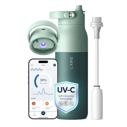 LARQ PureVis 2 Smart UV-C Self-Cleaning Insulated Water Bottle Filter Straw - color: Eucalyptus Green, size: 34 Ounces