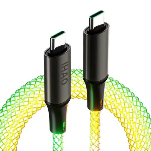 IHAO USB C to C Charger Cable PD Fast Charge and High Speed Sync Visible LED Current Flowing Compatible with All USBC Device-39Inches RGB - color: USB C TO C RGB