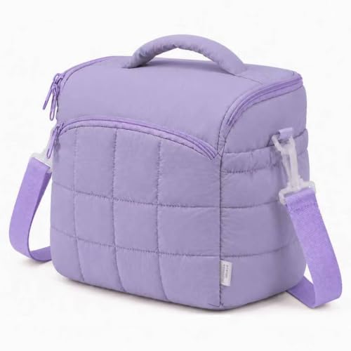 Insulated Lunch Bag for Women, Quilted Leakproof Lunch Tote with Shoulder Strap, Wide Opening Reusable Cooler Bag for Work, Office, Picnic & Travel (Lavender) - color: Lavender