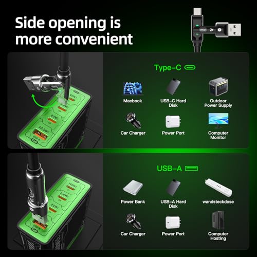 MFish USB C to USB C Cable, 240W 4 in 1 Charging Cable, Black, 6.6FT | Carrying Case, USB-A & USB-C to USB-C/Lightning, For iPhone 17/16/15/14, MacBook, iPad, Laptop, Samsung S25/S24 - color: Black, size: 6.6FT(Upgraded)