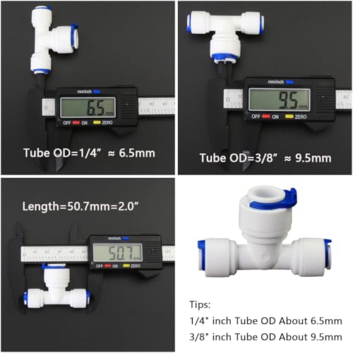 1/4" to 3/8" to 1/4" Push-Fit Tee, 5 Pcs | Plastic push-to-connect fitting for RO water filtration, pre-purifier, refrigerator & coffee maker. - style: 1/4" to 3/8" to 1/4" Push-to-Connect Tee Reducer