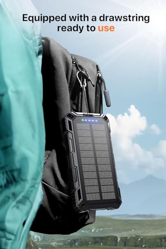 Solar Power Bank,49800mAh Portable Charger Wireless Charging USB-C 15W Fast Charging with 4 Built-in Cables LED Flashlight Battery Pack Compatible with iPhone, iPad, Galaxy, Perfect for Camping/Hiking