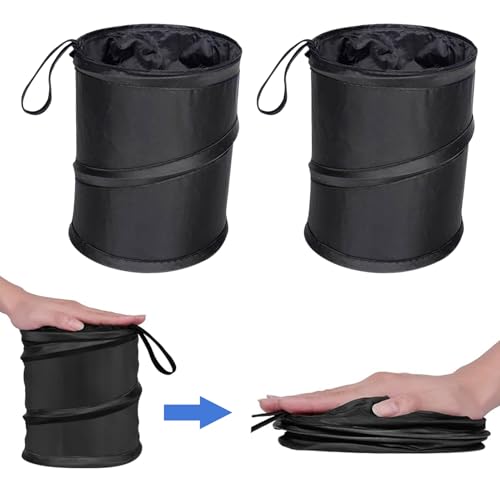 PUXING 2PCS Car Trash Can - Mini Collapsible Pop-up Car Garbage Can | Waterproof Hanging Car Trash Bag w/Elastic Band,Portable Garbage Bin for Car/Home,Travel