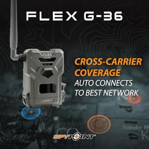 SPYPOINT Flex G-36 Cellular Trail Camera, 36MP Photos and 1080p Videos w/Sound, GPS Enabled, Dual-Sim LTE Connectivity, 100' Flash & Detection Range - size: Pack of 1, style: FLEX-G36