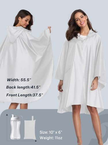 SaphiRose Adult Rain Poncho Waterproof Hooded Zipper Raincoat with Pockets - color: Beige