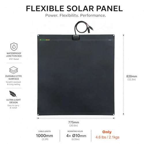 120W Flexible Solar Panel 12V ETFE,32.3in x 30.5in | Semi Bendable Mono Solar Panel,Back Contact Solar Cell, 25.8% High Efficiency,for RV Van Roof TopCamping Home Boat Marin - size: 120W/32.3in x 30.5in