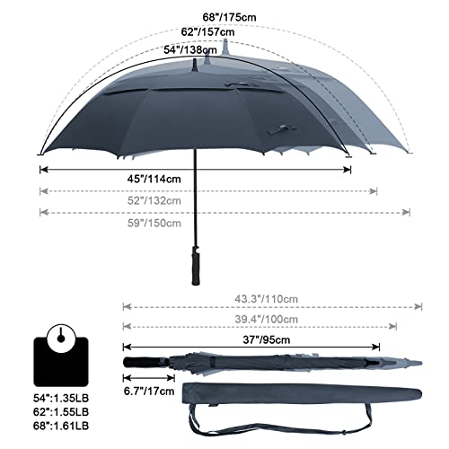 G4Free 47/54/62/68/72 Inch Golf Umbrella Windproof Auto Open Large Umbrella | Oversized Stick Umbrella, Extra Large, Vented Double Canopy, Waterproof 210T Pongee Fabric, Fiberglass Frame, EVA Foam Handle - color: Navy Blue, size: 54 inch