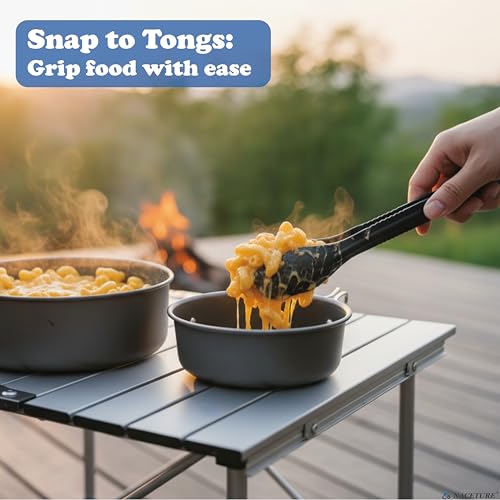 NACETURE Travel Silverware Set, 4-in-1 Portable Fork Spoon Knife Set | 4-in-1 utensil set converts into tongs for travel, camping and everyday use.