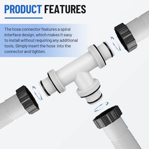 1.5" to 1.5" T-Shaped Pool Hose Connector Kit with 3 x 59" Long Replacement Hoses - Pool Hose Adapter for Intex & Coleman Above Ground Pool Filter Pumps, Sand Filters, and Saltwater Systems (white)