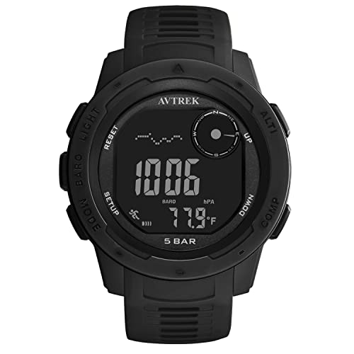 AVTREK Tactical Watch with Compass Pedometer,50M Waterproof-2003 | Digital Altimeter Watch for Outdoor Hiking/Climbing/Walking - color: Black