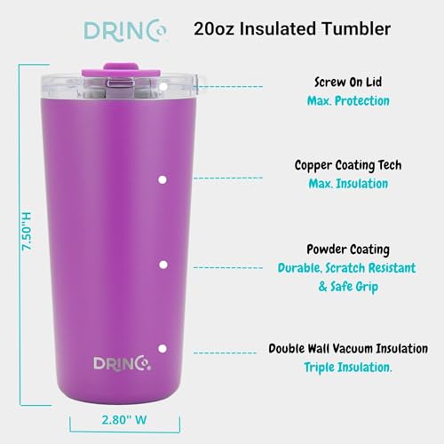 Drinco - 20 oz Stainless Steel Tumbler | Double Walled Vacuum Insulated Mug With Lid, 2 Straws, For Hot & Cold Drinks (20oz Deep Purple, 20oz) - color: 20oz Deep Purple