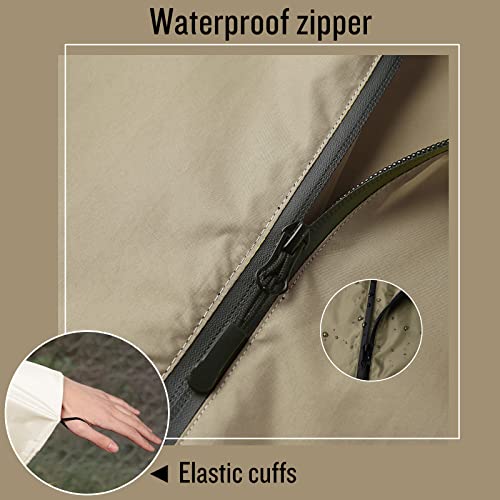 SaphiRose Adult Rain Poncho Waterproof Hooded Zipper Raincoat with Pockets - color: A-khaki-white