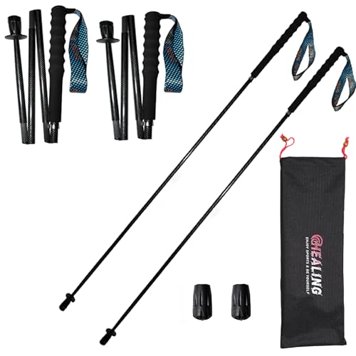 OKHEALING Ultralight Trekking Poles, Foldable, Set of 2, Ultralight Carbon Fiber, Trail Poles with Moisture Wicking Handle, with Storage Bag - size: 130cm
