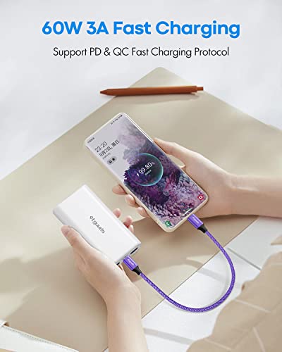 etguuds USB C to USB C Cable 1ft, 2-Pack 60W C to C Cable Fast Charging | for iPhone 17 16 15 Pro Max Plus Air, Samsung Galaxy S26 S25 S24 S23, USBC iPad MacBook Charger Cord Type C, Pixel, Purple - color: Purple, size: 1ft