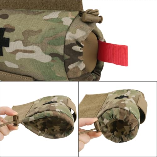 Tactical First Aid Drop Dump Pouch, Micro Medical Trauma Roll Up Drop Pouch EMT IFAK Sub Abdominal Carrying Bag with Hook-N-Loop (MC) - color: MC