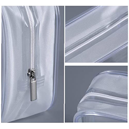6 Pack Clear Toiletry Carry Pouch, White, Large TSA Approved | Zipper Portable Plastic Cosmetic Bag Waterproof, For Vacation Travel Bathroom and Organizing - size: Large bags only