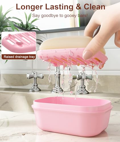 Quatish 3 Pack Travel Soap Case Leakproof, Portable Travel Bar Soap Holder Container with Lid for Camping, Gym, Multicolor - color: Pink,green,blue