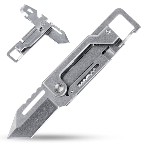 EDCFANS Keychain Multitool Knife, Multi Tools Keychains, Fathers Day Dad Gifts for Men, Tanto Pocket Knives with Clip, Bottle Opener, Box Cutter, Pry Bar, Screwdriver Wrench, EDC Hiking Camping Gear - style: silver keychain mutitool knife