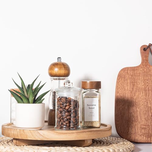 Round Decorative Tray Wood Bathroom Counter Organizer Farmhouse Kitchen Decor Wooden Riser for Soap Dish, Perfume, Candle, Sponge, 10" - Brown (Pack of 2) - color: Brown, size: 10" (Pack of 2)