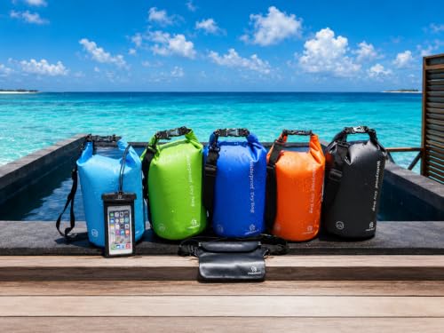 Freegrace Waterproof Dry Bag with Double Zip-Lock, Phone Case & Waist Pouch | 5L Navy Blue, Submersible 500D Drysack, Adjustable Crossbody Strap, Floating Gear For Kayaking, Boating, Beach Trips, Surfing - color: Navy Blue, size: 5L, style: Without Window