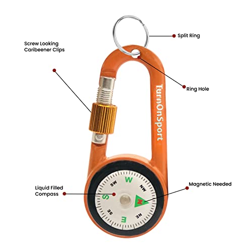 2 Pack Carabiner Clip On Compass Hiking - Compact Compass Keychain Backpacks | Small Pocket Magnetic Compass Keychain for Kids - Twist Lock | Keyring Keychains Outdoor Survival Camping