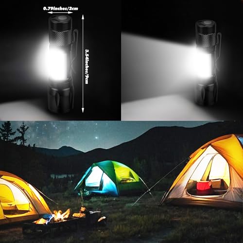 KunHe 4 Pack Rechargeable Flashlights Zoomable mini Small Bright Clip-On Light EDC Flash Light with Side COB Light for Camping Home Emergency - size: 4 Pack