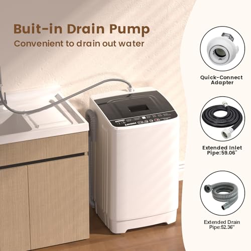 BANGSON 1.08 Cu.Ft Portable Washing Machine for Apartments, White | Full-Automatic washing Machine with 8 Programs 6 Water Levels, Drain Pump and LED Display, Compact Washer for RV, Home - size: 1.08cu.ft