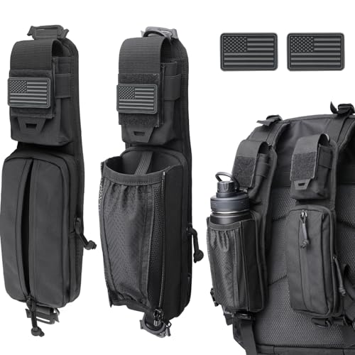 WYNEX Molle Backpack Shoulder Strap Pouches of Water Bottle Pouch Version | Tactical Accessories Backpack Strap Pouch Water Bottle Carrier Holder Molle Accessories for Backpacks - color: Black-2pcs-A+B