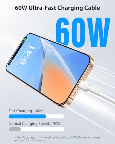 SOOPII 6-Pack Short USB C to USB C Cables,8 Inch/0.7Ft 60W Type C Fast Charging Cables,Compatible with lPhone,Galaxy,lPad,MacBook,Charging Station and Power Bank Accessory(White) - color: White, size: C to C-6P(60W)