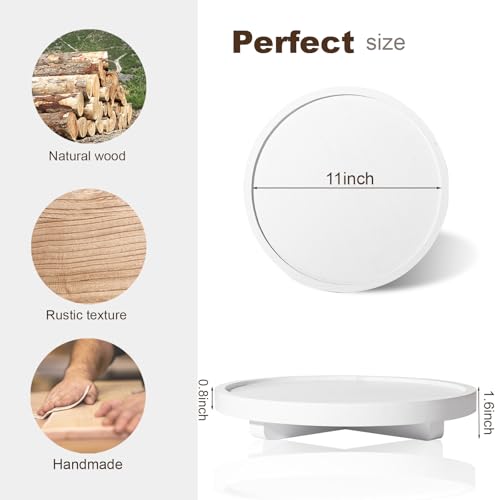 Round Decorative Tray Farmhouse Kitchen Decor Soap Dish, 11" White | Waterproof, Lightweight, Easy Clean, Wood Riser Pedestal Stand Accessories for Office Desk, Vanity, Counter, Sink - color: White, size: 11"