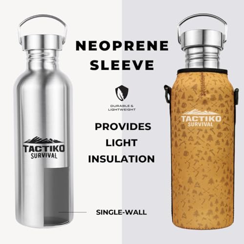 Tactiko Stainless Steel Wide Mouth Water Bottle | Single Wall Boil-Safe - color: Tan, size: 25 oz/750 ml