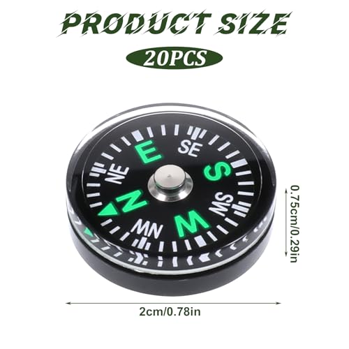 20PCS Compass Button Mini Pocket Hard Shell Liquid Filled Mini Small Button Compass for Kids Hiking Survival Watch Band Paracord Camping Outdoor Activities Accessory Size Dia. 20mm