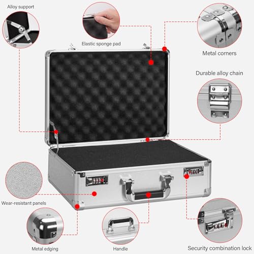 LOCKCURX Security Lock Boxes - 16.9 x 12.2 x 6.3 Inch Large, Portable Locking Storage Totes with Dual Combination Locks, Medicine Lock Box, Lock Boxes for Personal Items, Cash & Briefcase - Silver - color: Silver, size: Large