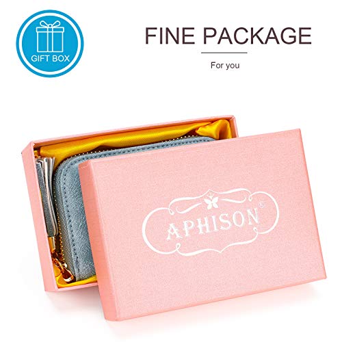 APHISON RFID Credit Card Holder Zipper Card Case Keychain Small Wallet for Women 1927 BLUE - color: 0-3BLUE（single zip）