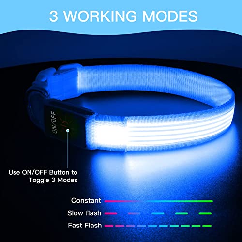 YFbrite Light up Dog Collar, USB Rechargeable LED Puppy Collar Super Bright Adjustable Glowing Dog Lights for Night Walking (Design-2- Blue, Small) - color: Version 2.0-- Blue, size: Small
