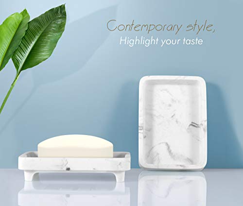 Luxspire Soap Dish Tray, Double Layer Soap Holder, White Marble - color: White Marble