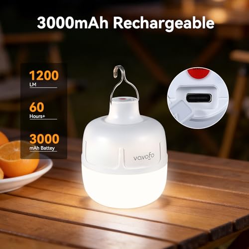 VAVOFO 20W LED Camping Lantern Rechargeable, 1200LM Camping Light , 3000mAh Portable Tent Light , IP65 Waterproof Flashlight Lanterns for Emergencies ,Power Outages,Hurricane (White) - color: White