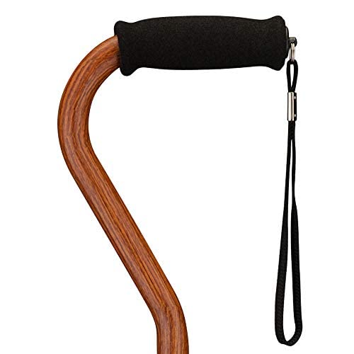 Nova Joy Designer Offset Quad Cane for Seniors - Unisex Adjustable Lightweight Walking Aid with Foam Handle, Wrist Strap and Anti-Rattle Lock - Essential Mobility Support - Walnut Grain - color: Walnut Grain