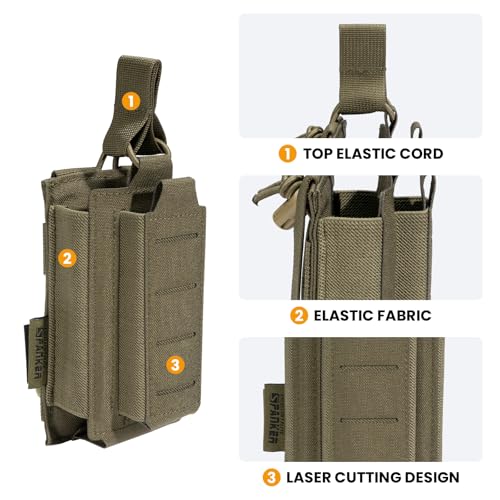 EXCELLENT ELITE SPANKER Tactical Open-Top Single/Double/Triple Molle Mag Pouch for Pistol Mag Pouch Tactical Bag Accessories Holder - color: Ranger Green